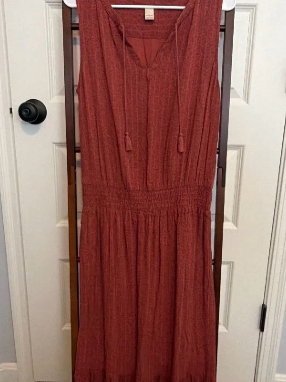 Prana Women's Rust Midi Dress with Smocked Waist and V-Neck